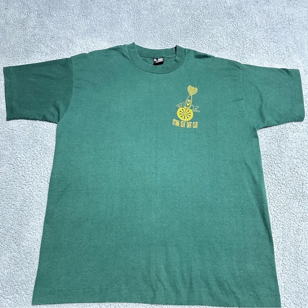 👉 Vintage Ottawa Deaf Dart Club Tee XL Unisex Green Funny Dartboard T Shirt